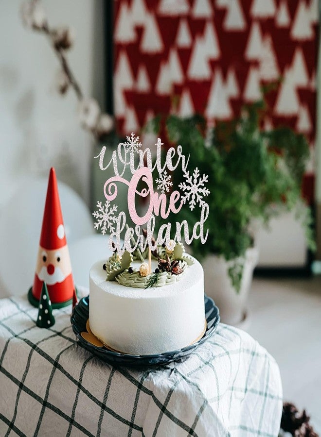 Confetti Sparkling Winter Onederland Snowflake Birthday Cake Topper - Glittery Silver and Blue Snowflake Theme Decorations for First Birthdays and Winter Celebrations (Pink) - Image 4